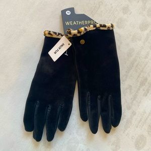 Weatherproof faux fur ladies medium gloves black leopard trim new with tags